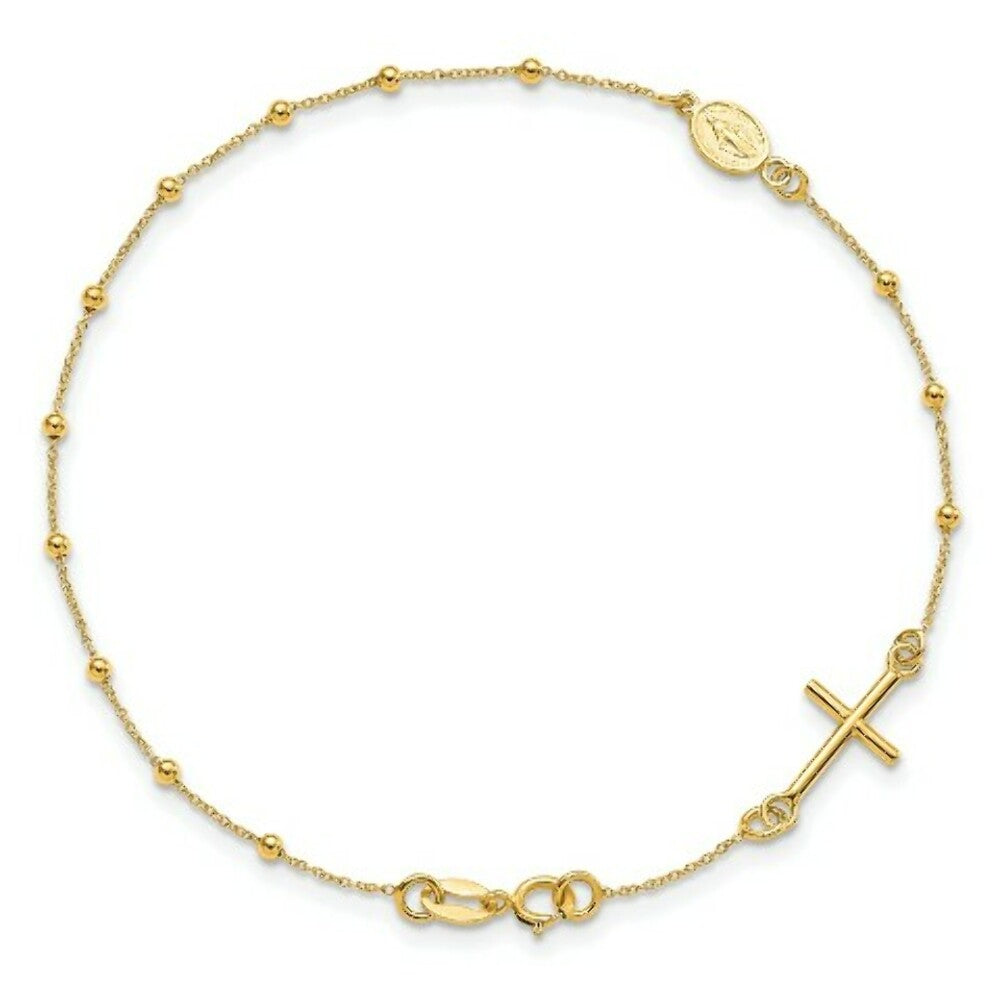 14K Yellow Gold 6.5in Cross Rosary Bracelet  length: 6.5 inches