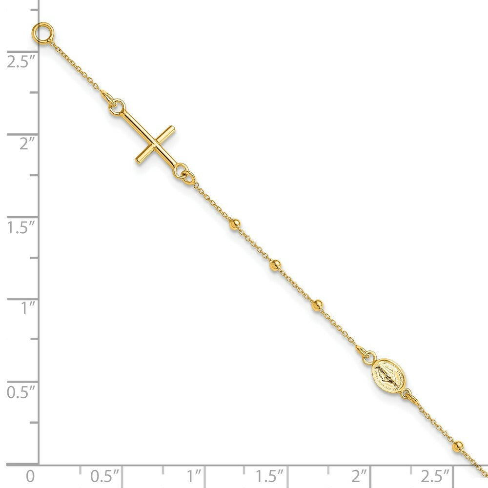 14K Yellow Gold 6.5in Cross Rosary Bracelet  length: 6.5 inches