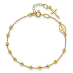 Load image into Gallery viewer, 14K Yellow Gold Diamond-cut Cross and Miraculous Medal .75in ext. Bracelet  length: 6.75 inches
