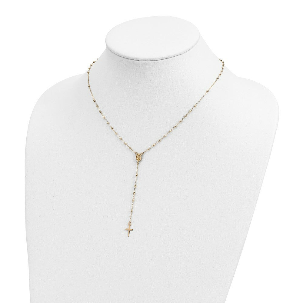 14K Yellow Gold Polished & Diamond-cut w/3in ext. Rosary Necklace  length: 20 inches