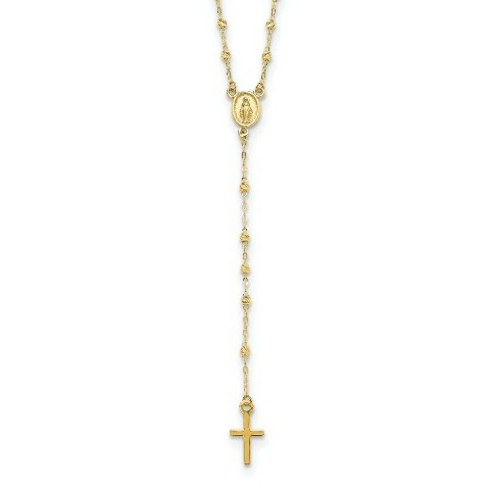 14K Yellow Gold Polished & Diamond-cut w/3in ext. Rosary Necklace  length: 20 inches