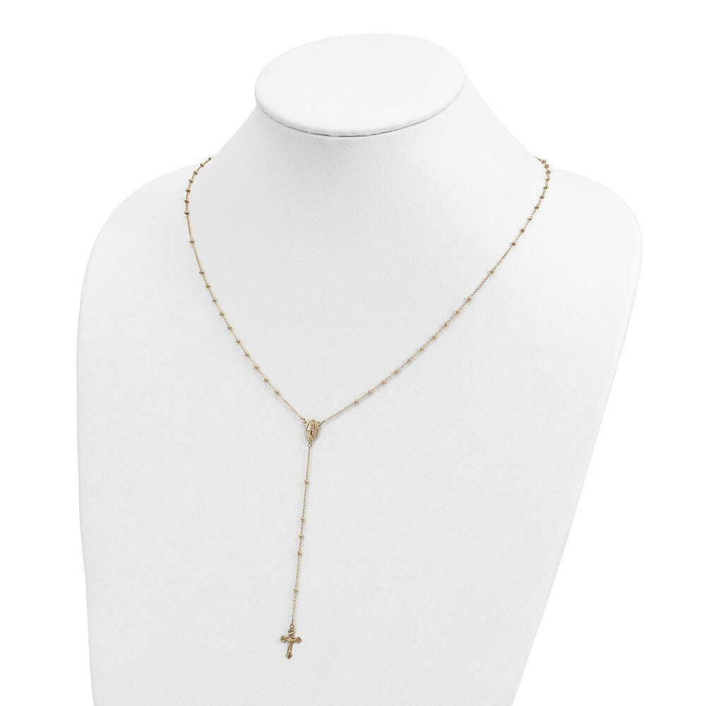 14K Yellow Gold 2mm Beaded Rosary Necklace  length: 19.5 inches