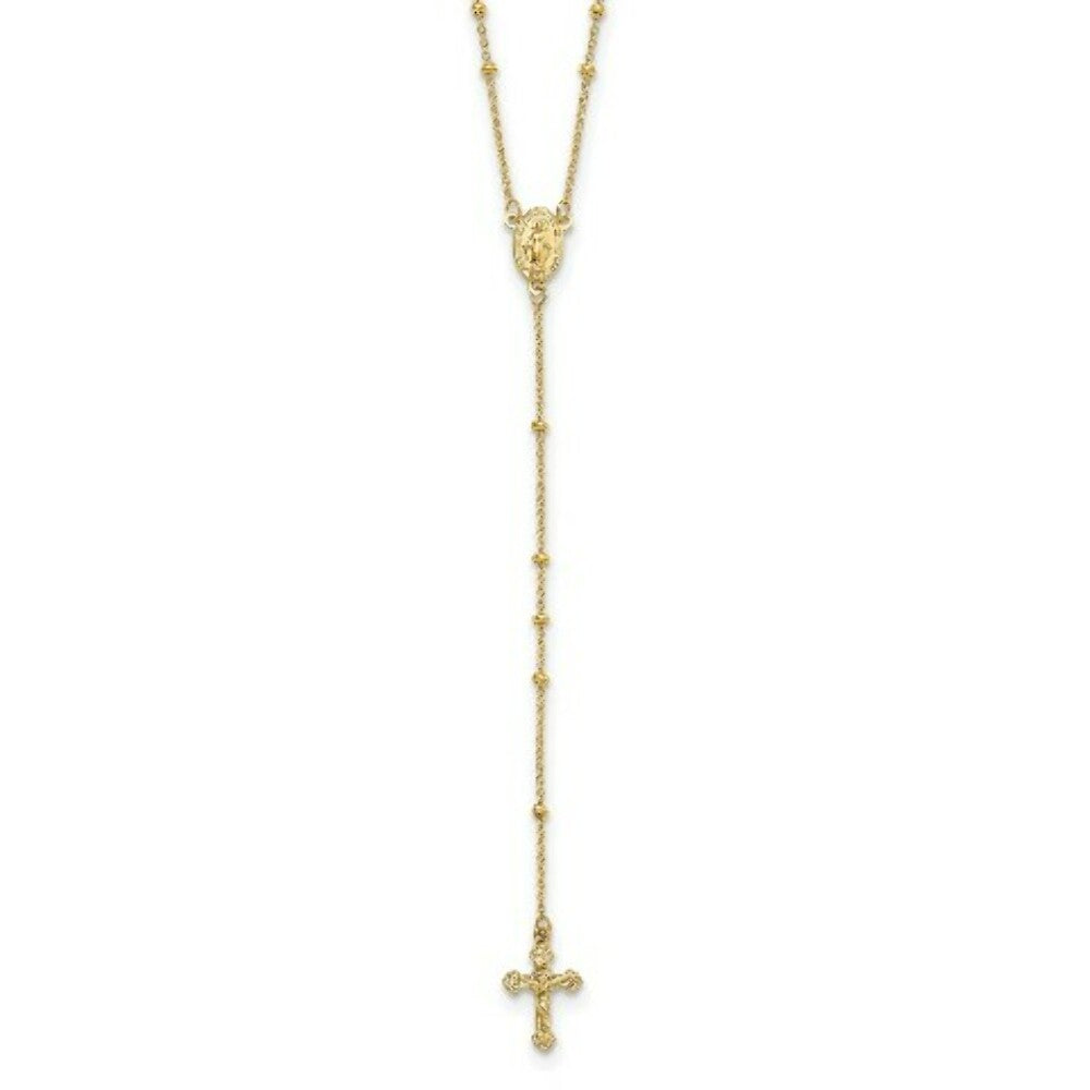 14K Yellow Gold 2mm Beaded Rosary Necklace  length: 19.5 inches