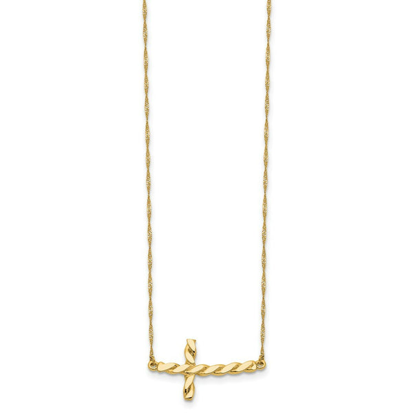 14K Yellow Gold Twisted Sideways Cross 17 inch Necklace  length: 17 inches