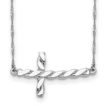 Load image into Gallery viewer, 14k White Gold Polished Twisted Sideways Cross Necklace  length: 17 inches
