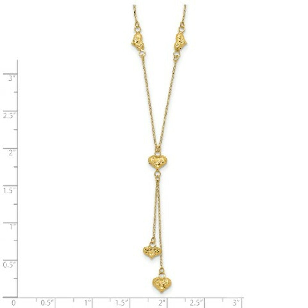14K Yellow Gold Diamond-cut Puffed Hearts Y-Necklace  length: 18 inches
