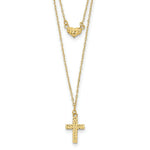 Load image into Gallery viewer, 14K Yellow Gold 2-Strand Diamond-cut Cross &amp; Heart w/2in. Ext. Necklace  length: 18 inches
