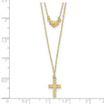 Load image into Gallery viewer, 14K Yellow Gold 2-Strand Diamond-cut Cross &amp; Heart w/2in. Ext. Necklace  length: 18 inches
