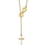 Load image into Gallery viewer, 14K Yellow Gold Infinity &amp; Cross Lariat Necklace  length: 18 inches
