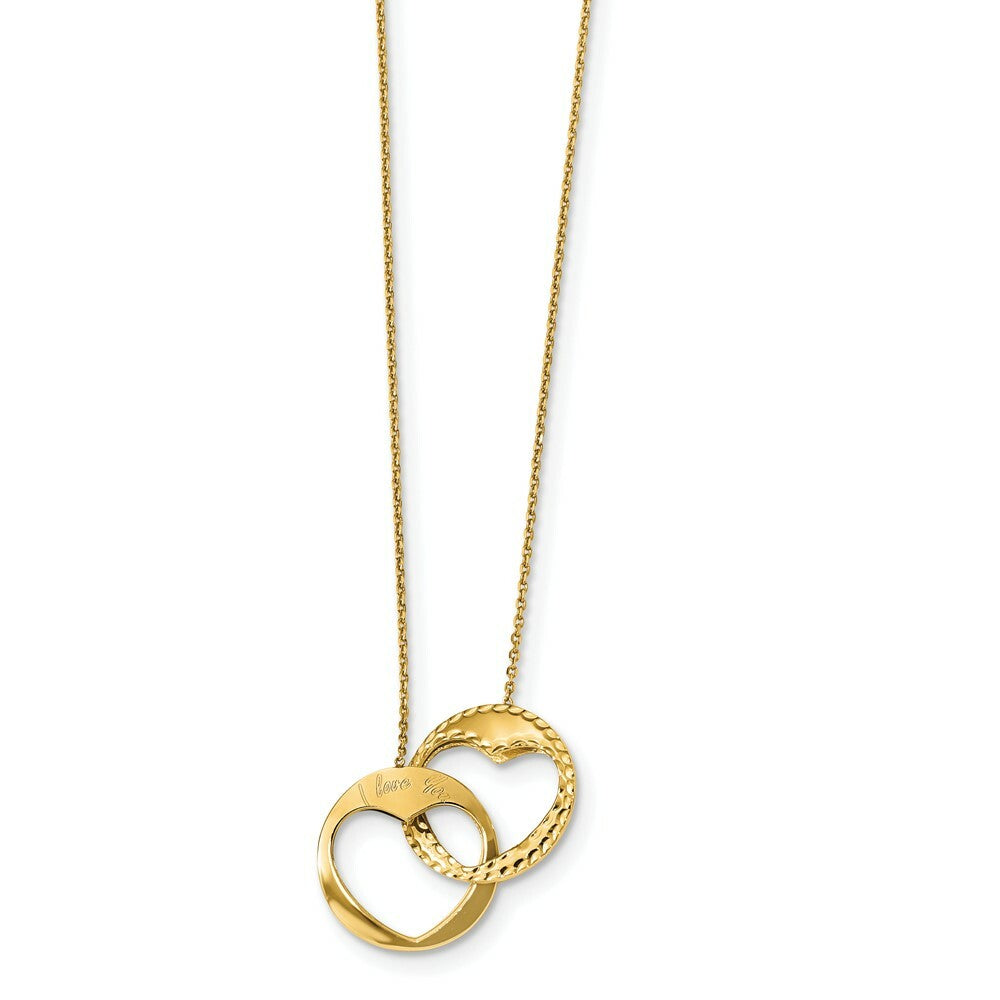 14K Yellow Gold Double Heart I Love You 16 inch with 1 inch ext. Necklace  length: 17 inches