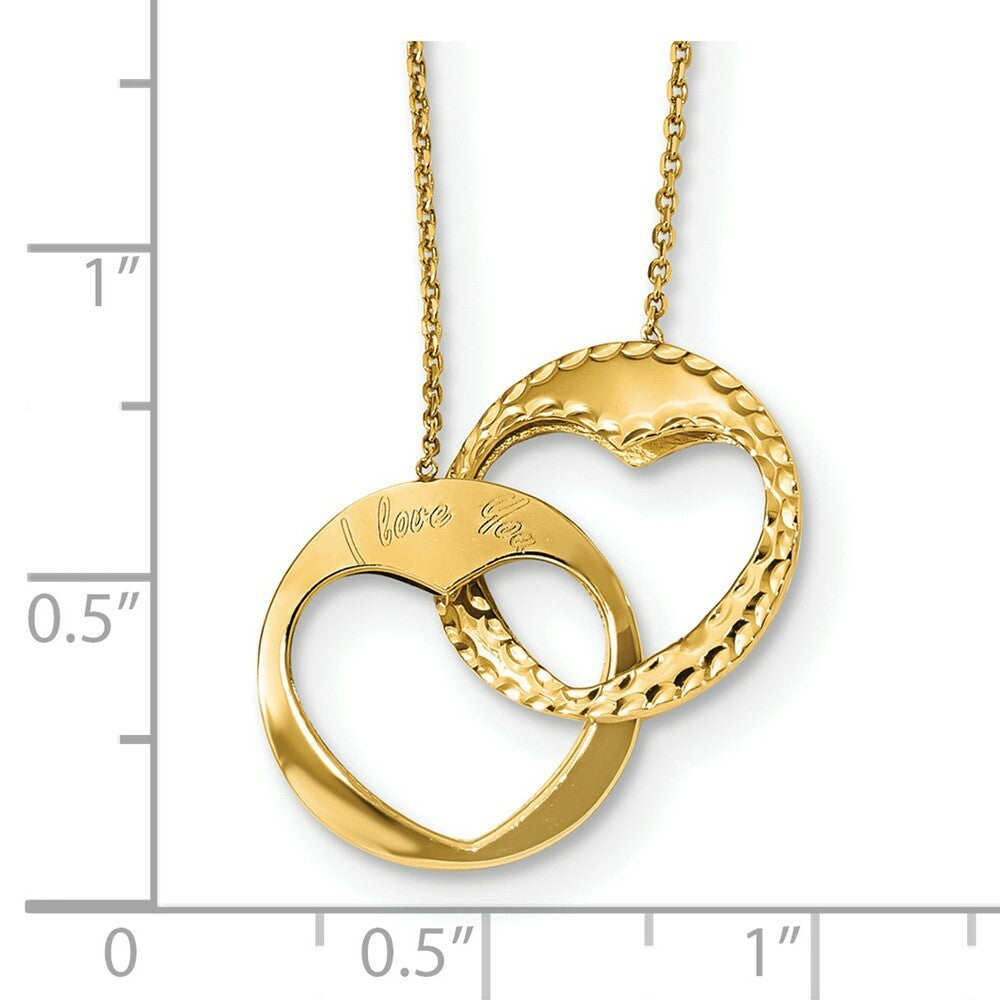 14K Yellow Gold Double Heart I Love You 16 inch with 1 inch ext. Necklace  length: 17 inches