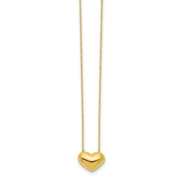 14K Yellow Gold Puffed Heart Necklace  length: 18 inches