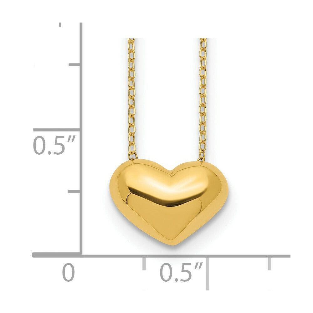 14K Yellow Gold Puffed Heart Necklace  length: 18 inches