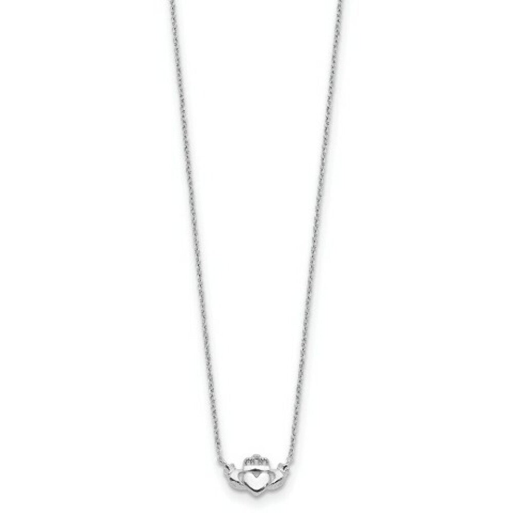 14k White Gold Polished Claddagh Necklace  length: 17 inches