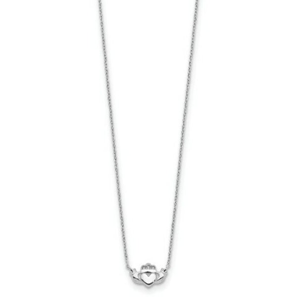 14k White Gold Polished Claddagh Necklace  length: 17 inches