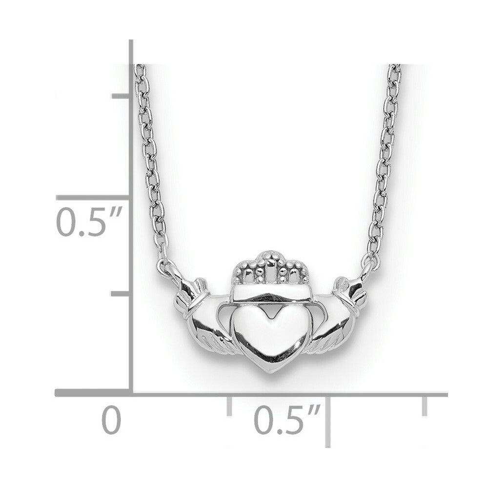 14k White Gold Polished Claddagh Necklace  length: 17 inches