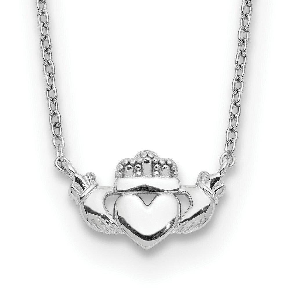 14k White Gold Polished Claddagh Necklace  length: 17 inches