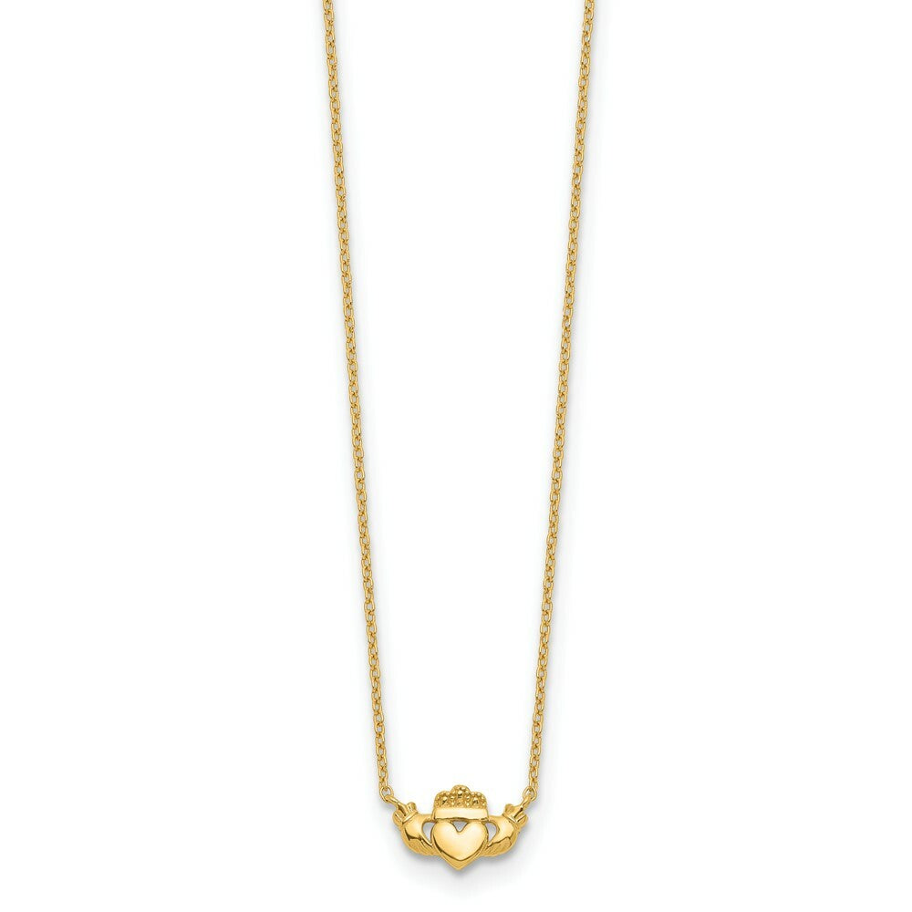 14K Yellow Gold Claddagh Necklace  length: 17 inches