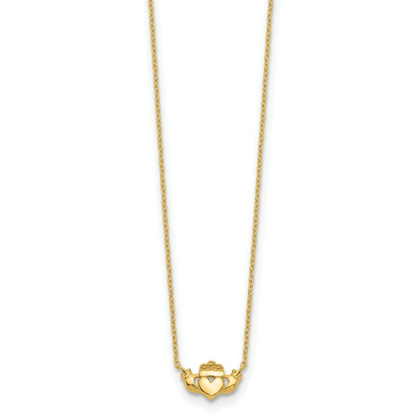 14K Yellow Gold Claddagh Necklace  length: 17 inches