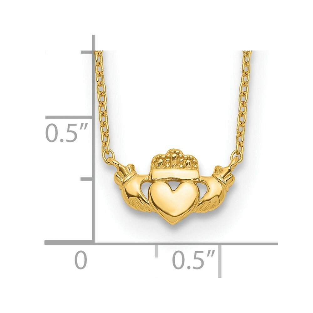 14K Yellow Gold Claddagh Necklace  length: 17 inches