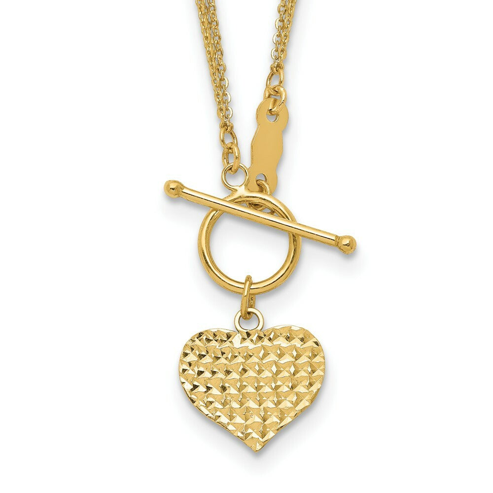 14K Yellow Gold 3-Strand Diamond-cut Heart Toggle Necklace  length: 18 inches
