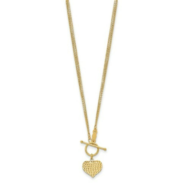 14K Yellow Gold 3-Strand Diamond-cut Heart Toggle Necklace  length: 18 inches