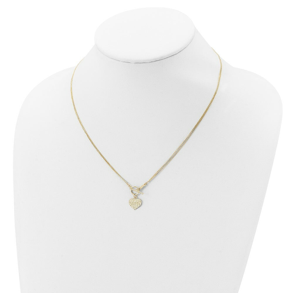14K Yellow Gold 3-Strand Diamond-cut Heart Toggle Necklace  length: 18 inches