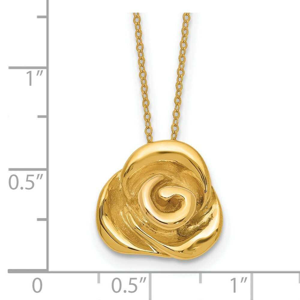 14K Yellow Gold Puffed Rose Necklace  length: 18 inches