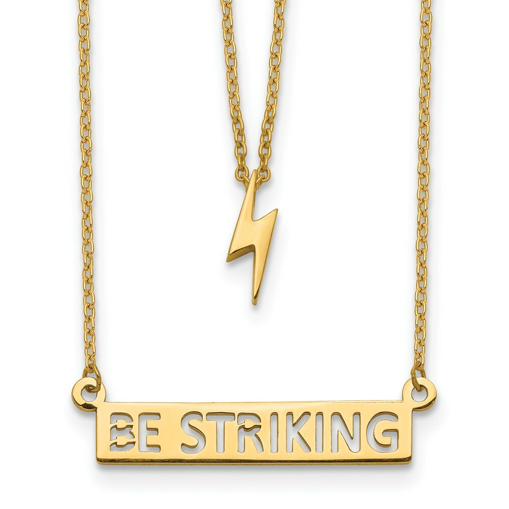 14k Yellow Gold Two-Strand Lightning and BE STRIKING Text Bar Necklace  length: 17 inches