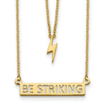 Load image into Gallery viewer, 14k Yellow Gold Two-Strand Lightning and BE STRIKING Text Bar Necklace  length: 17 inches
