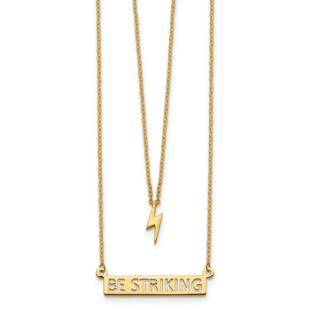 14k Yellow Gold Two-Strand Lightning and BE STRIKING Text Bar Necklace  length: 17 inches