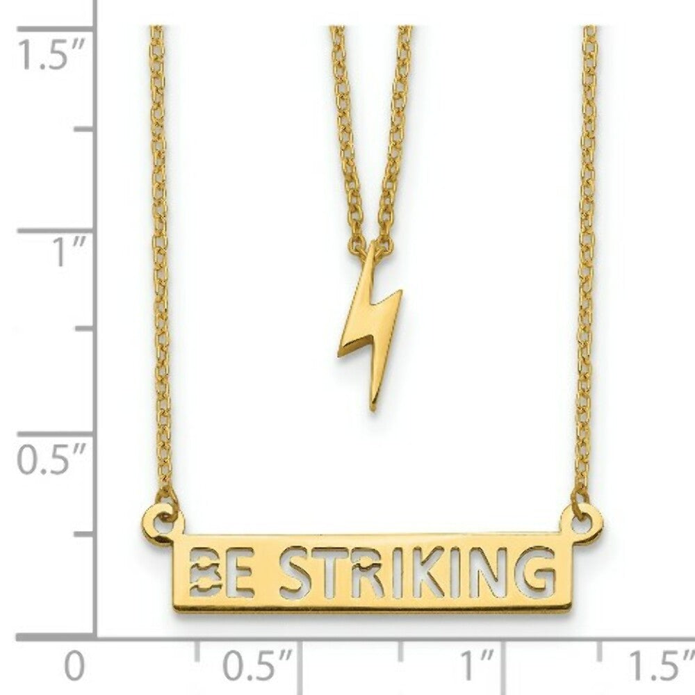 14k Yellow Gold Two-Strand Lightning and BE STRIKING Text Bar Necklace  length: 17 inches
