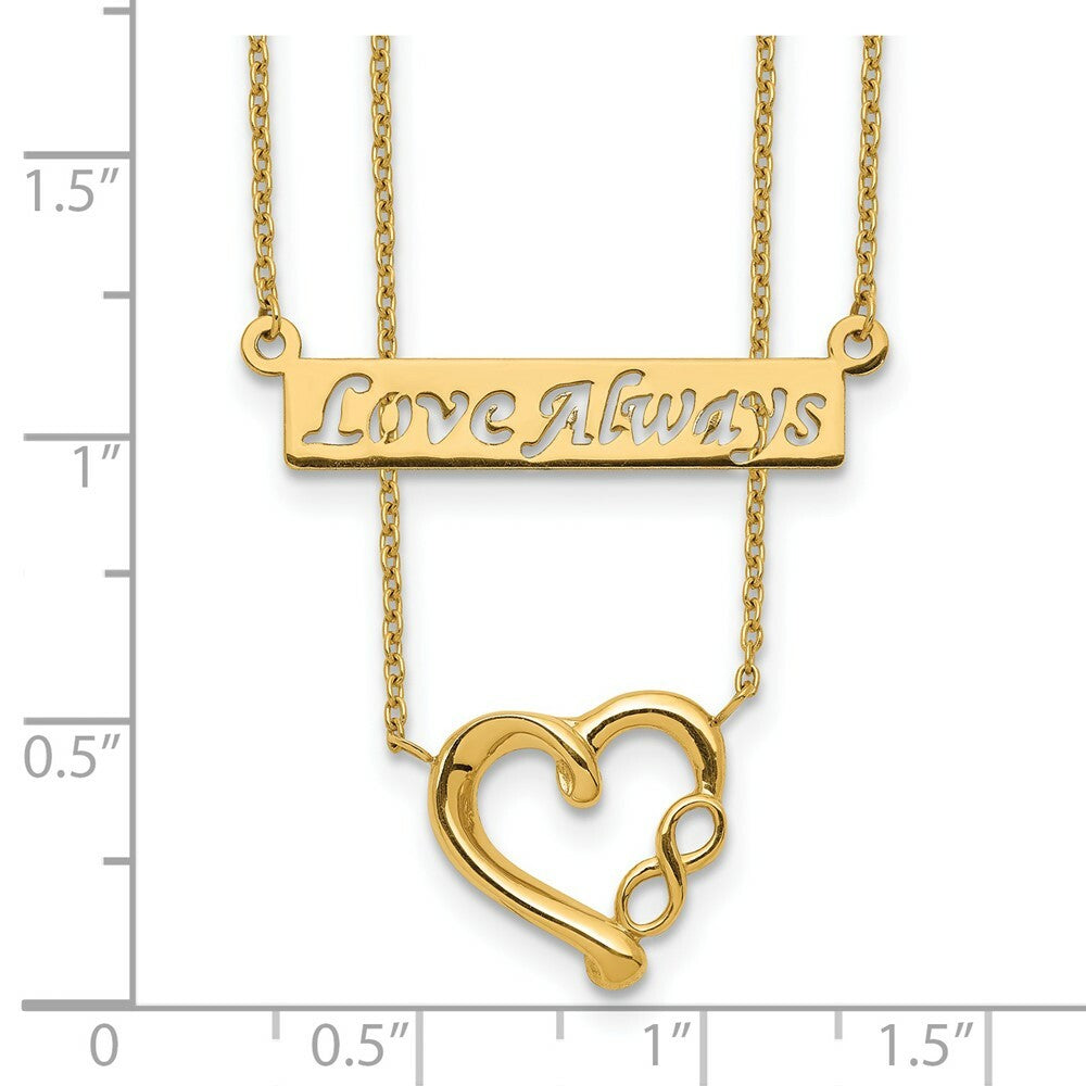 14k Yellow Gold Two-Strand Love Always Text Bar and Heart Necklace  length: 17 inches