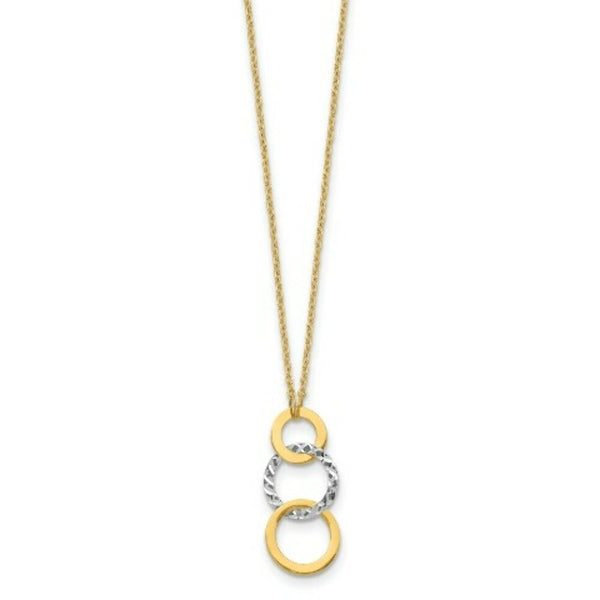 14k Two-tone Gold Polished & Textured 3-Circle Necklace  length: 17 inches