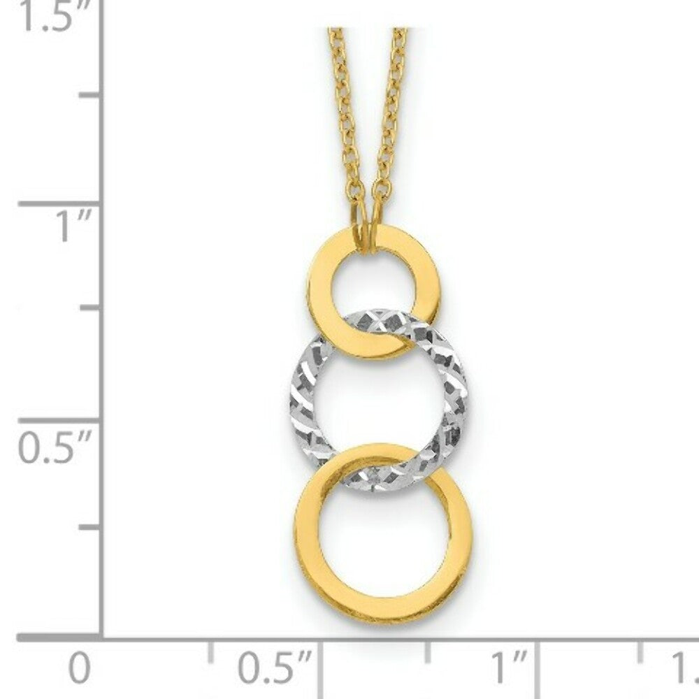 14k Two-tone Gold Polished & Textured 3-Circle Necklace  length: 17 inches