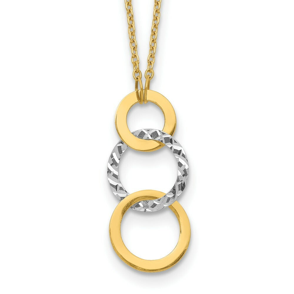 14k Two-tone Gold Polished & Textured 3-Circle Necklace  length: 17 inches