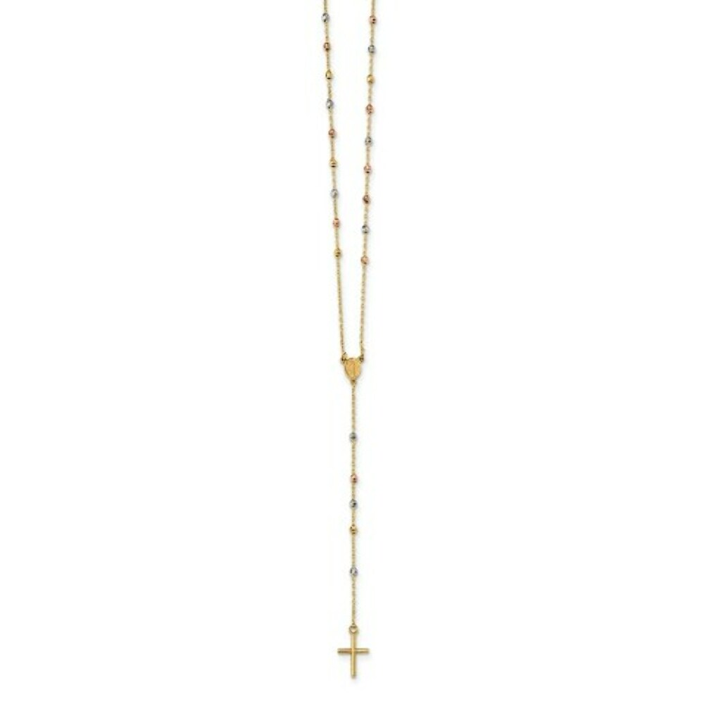 14k Tri Color Gold Polished Miraculous Rosary  length: 24 inches