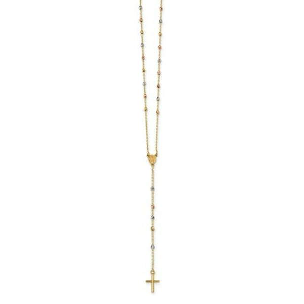 14k Tri Color Gold Polished Miraculous Rosary  length: 24 inches