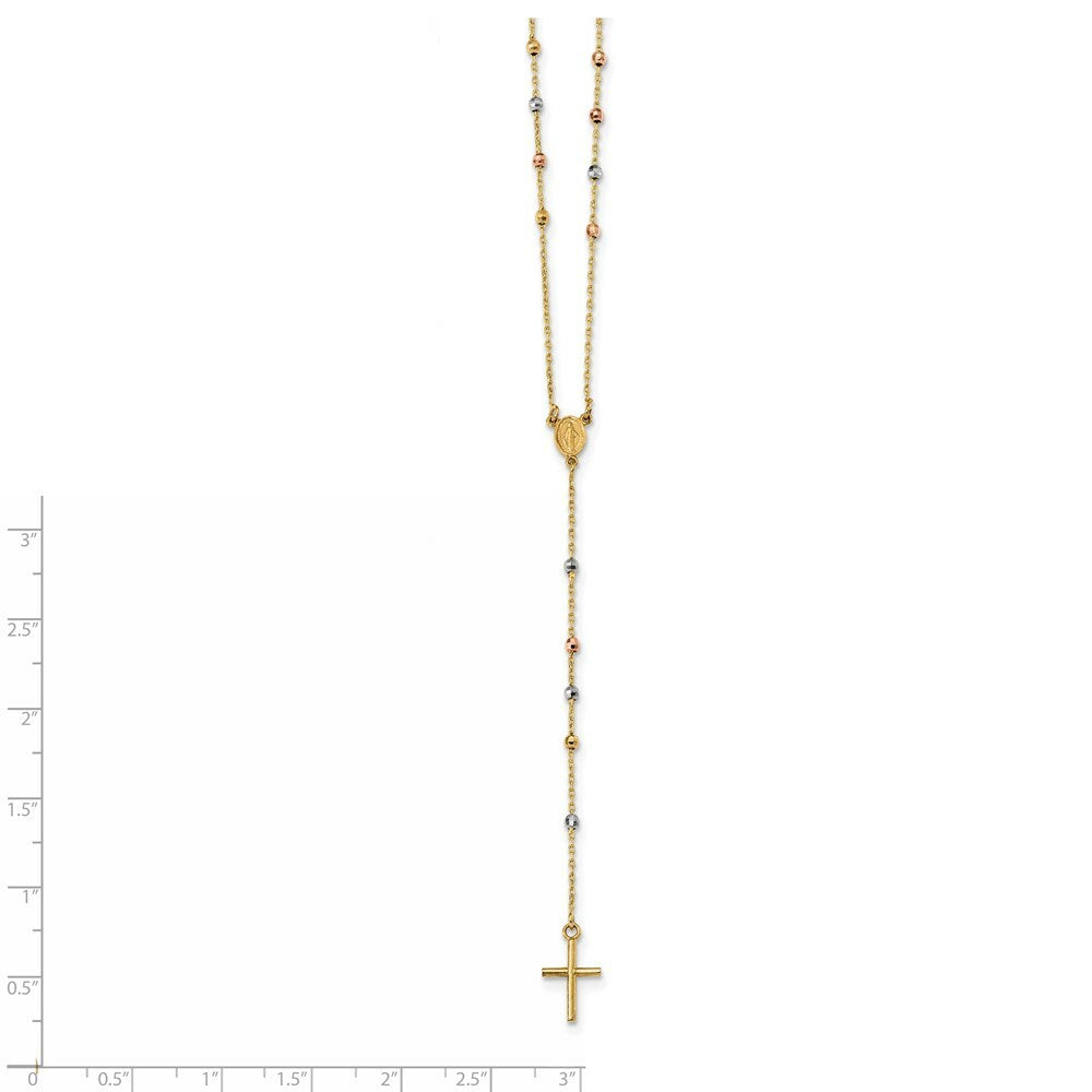 14k Tri Color Gold Polished Miraculous Rosary  length: 24 inches