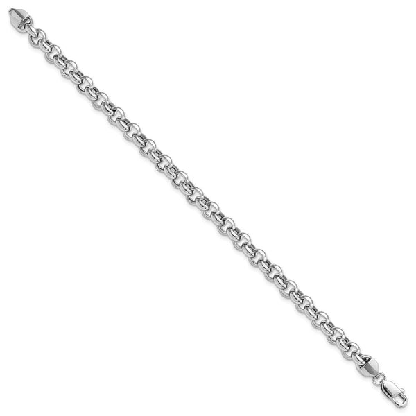 14K White Gold 6.25mm Polished Fancy Rolo Link Bracelet  Length 7.5'' inches
