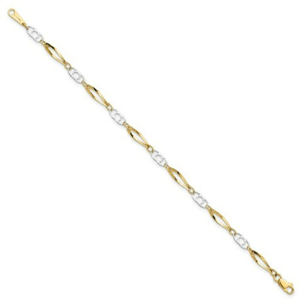 14K Two-tone Gold Polished Fancy Link Bracelet  Length 7'' inches