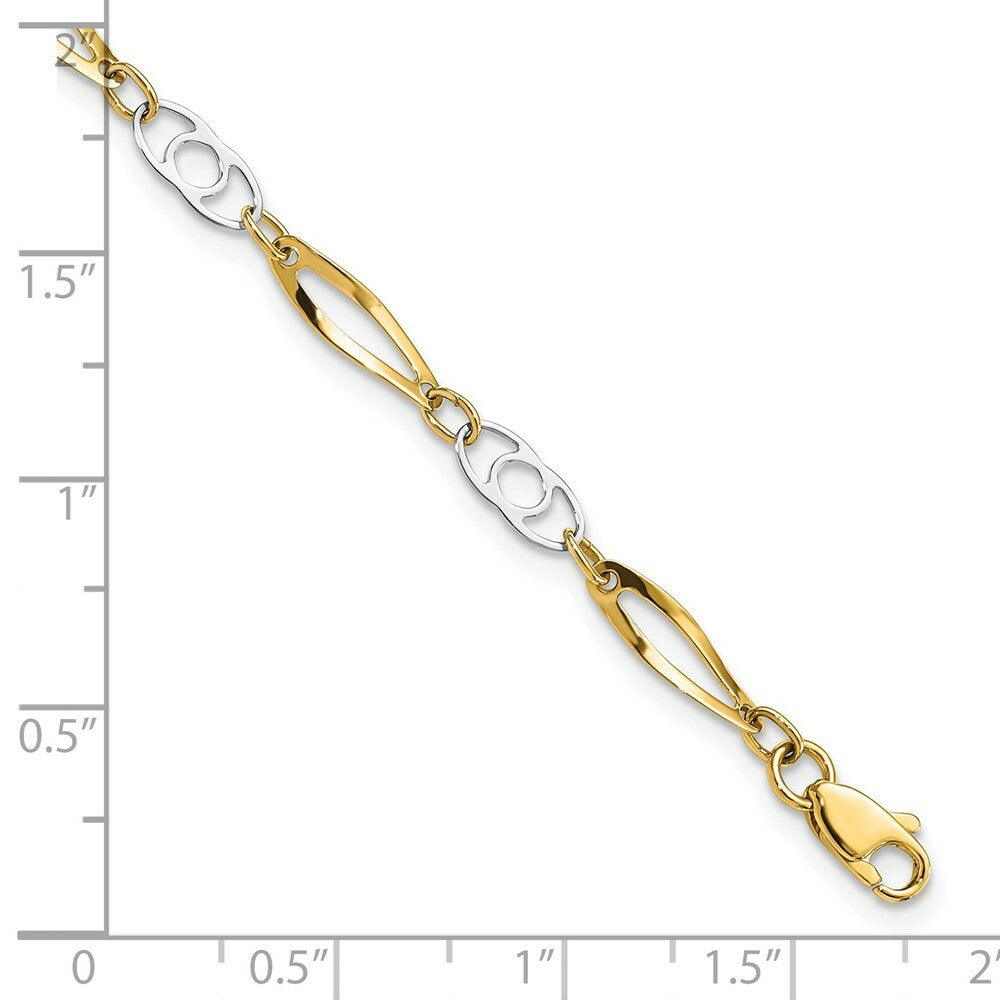 14K Two-tone Gold Polished Fancy Link Bracelet  Length 7'' inches