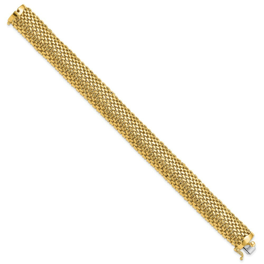 14K Yellow Gold 13.75mm Polished Mesh Bracelet  Length 7.25'' inches