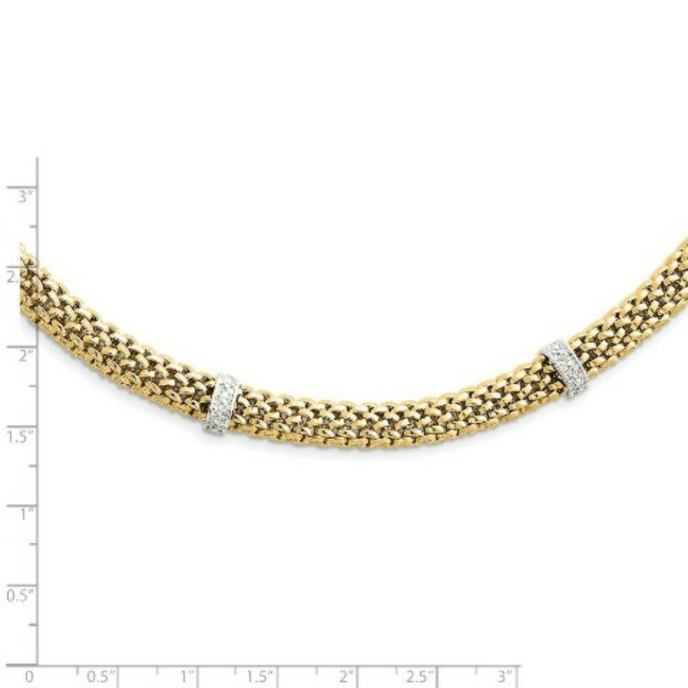 14K Two-tone Gold 0.05-Carat Completed Polished Diamond & Mesh Necklace  Length 17'' inches