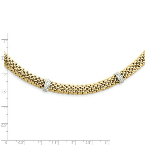 14K Two-tone Gold 0.05-Carat Completed Polished Diamond & Mesh Necklace  Length 17'' inches