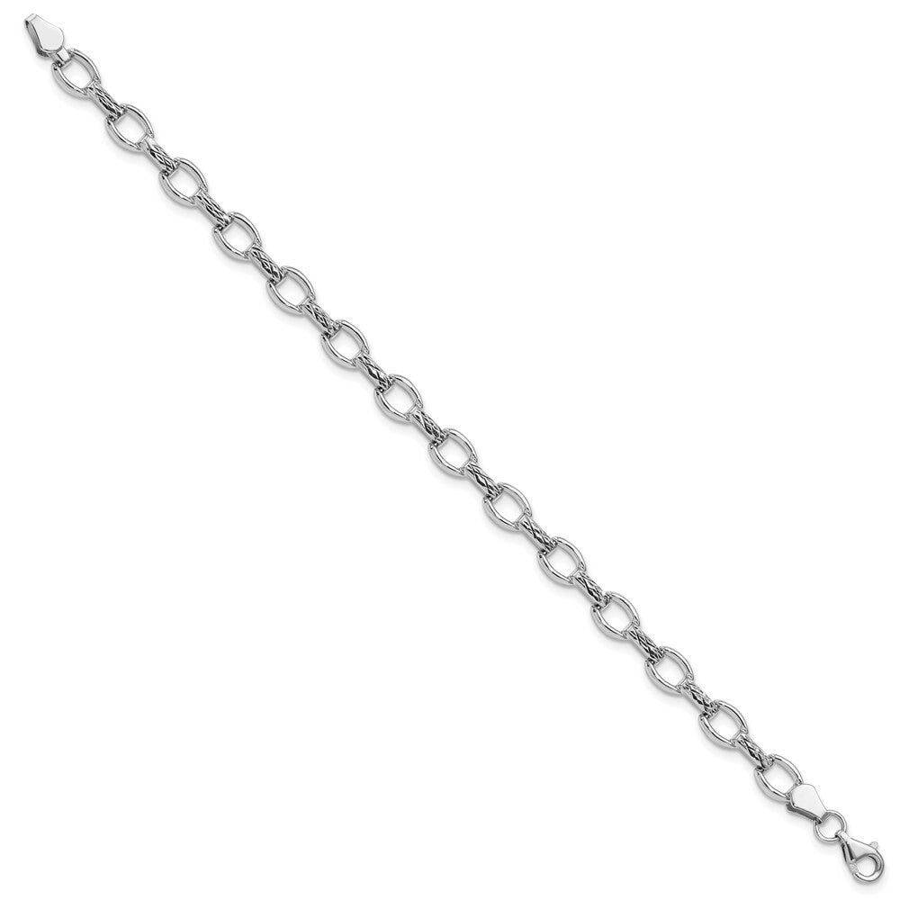 14K White Gold Diamond-cut Satin Polished Fancy Bracelet  Length 7'' inches