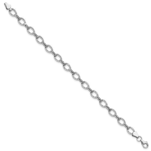 14K White Gold Diamond-cut Satin Polished Fancy Bracelet  Length 7'' inches