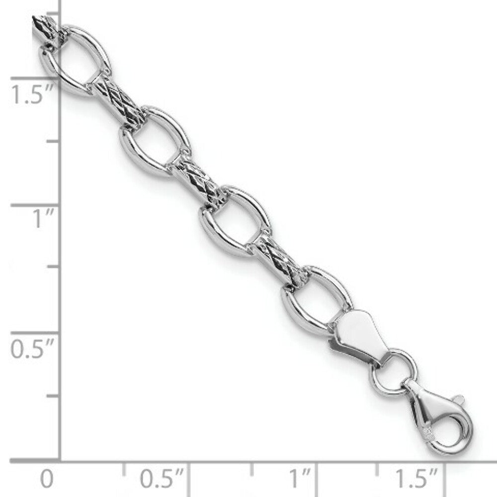 14K White Gold Diamond-cut Satin Polished Fancy Bracelet  Length 7'' inches