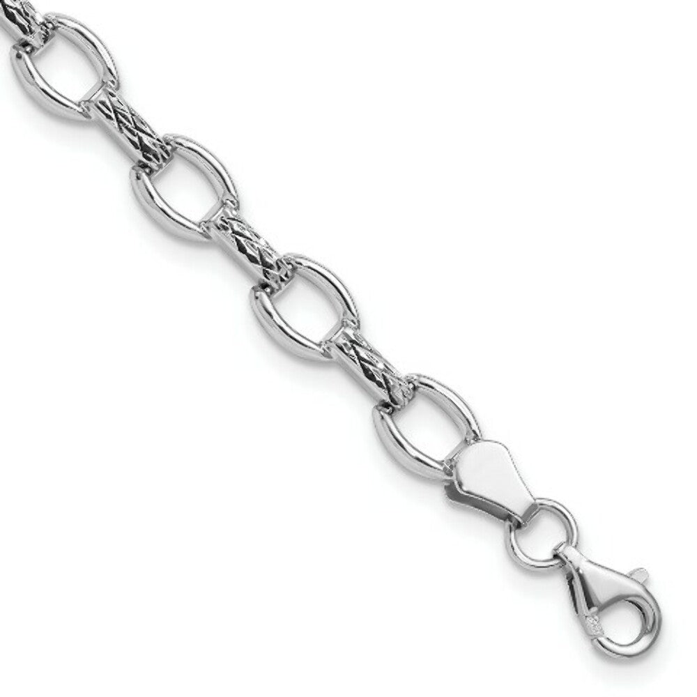 14K White Gold Diamond-cut Satin Polished Fancy Bracelet  Length 7'' inches
