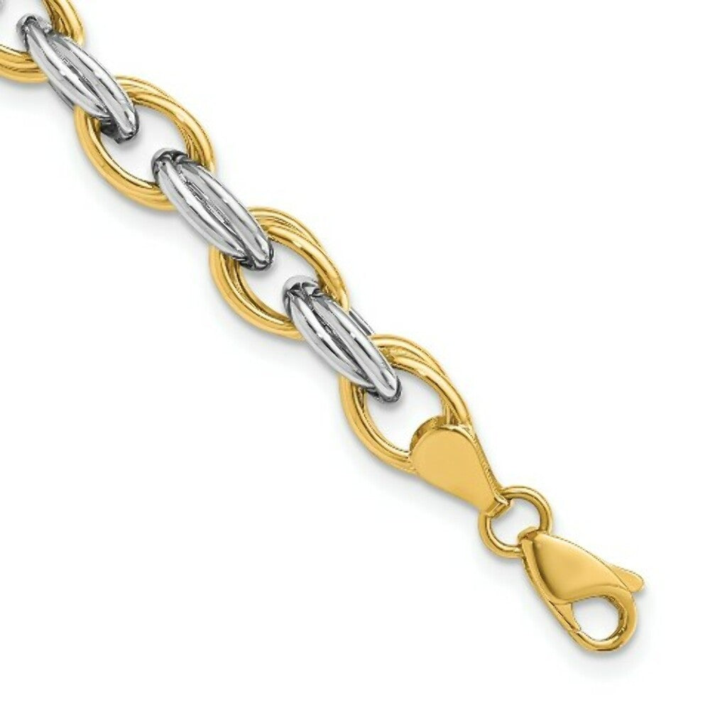 14K Two-tone Gold Fancy Hollow Link Bracelet  Length 7.75'' inches